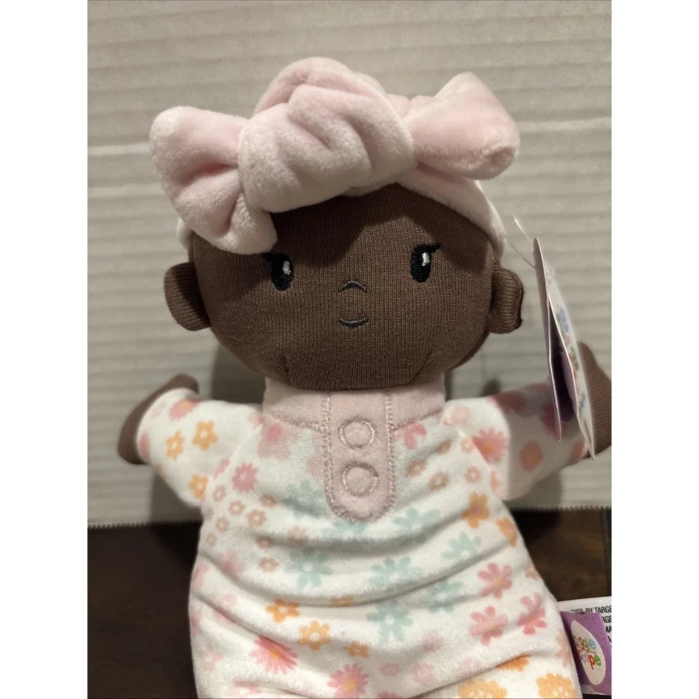 NEW WITH TAG Giggle Scape Plush Baby Doll Brown‎ Girl Floral Soft Lovey Pink